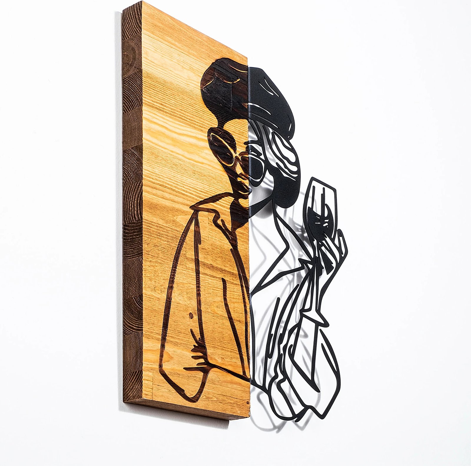 Aksesor dekorativ për mur, dru dhe metal, Wallity, grua 2