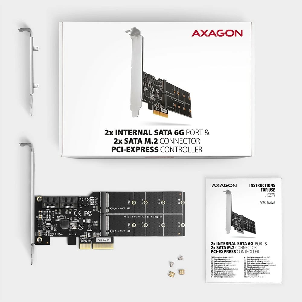 Kartë zgjerimi AXAGON PCES-SA4M2, 2x SATA 6G + 2x M.2 B-key SATA, PCIe, e zezë