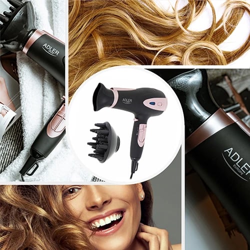Tharëse flokësh Adler AD 2248, 1800-2200W (max 2400W), 2 shpejtësi, 3 temperatura, jonizim, me difuzor dhe koncentrator, e zezë