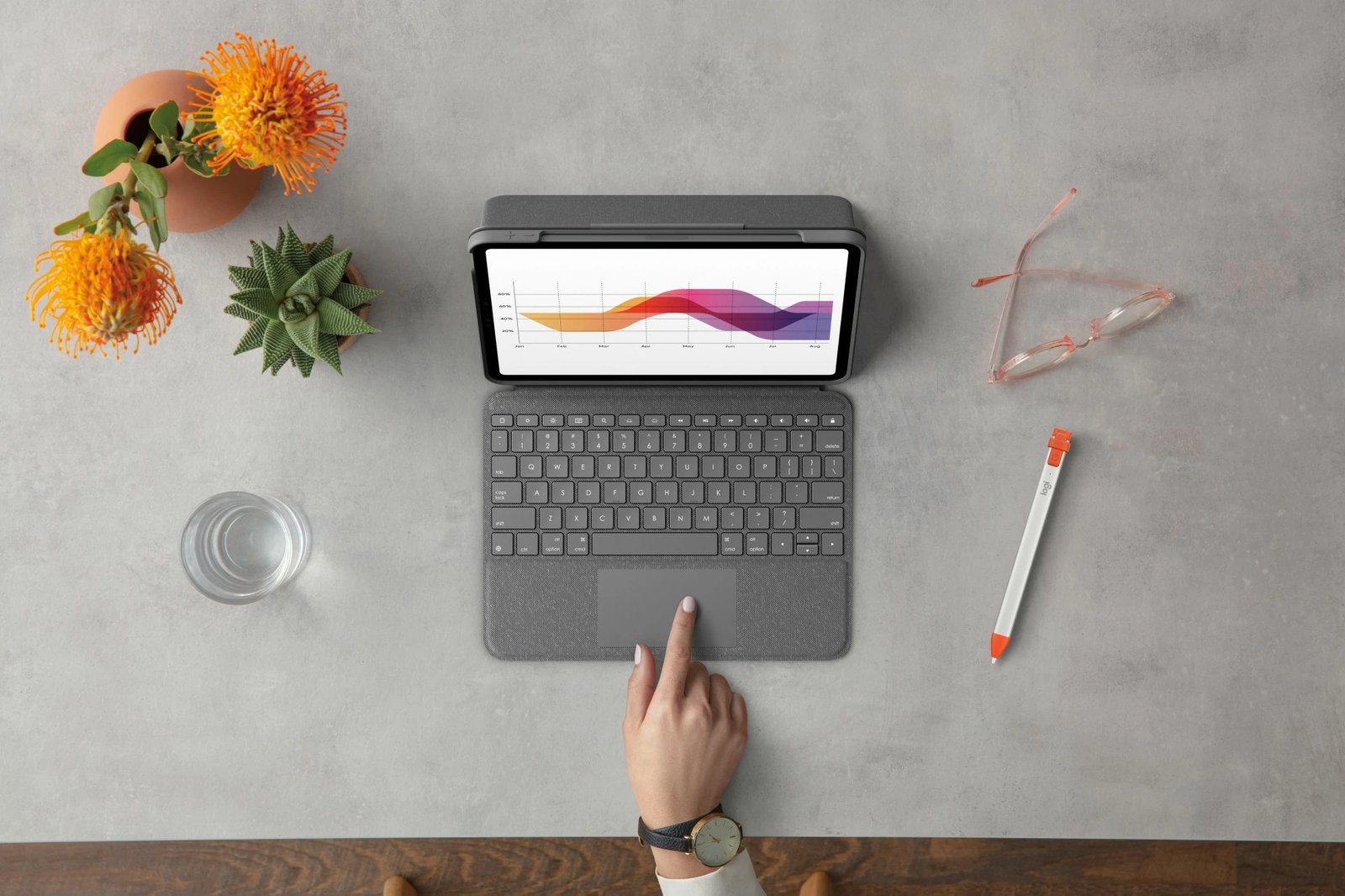 Tastierë me mbështjellës Logitech Folio Touch për iPad Air 4th Gen, gri