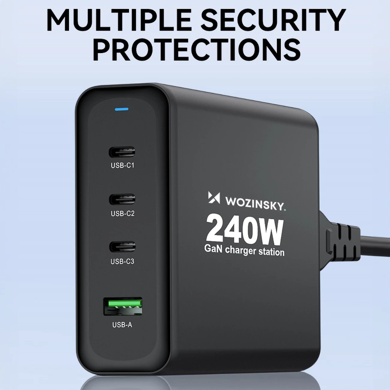 Karikues muri Wozinsky WGCSB, 240W, 3x USB-C, 1x USB-A, GaN, i zi Karikues muri Wozinsky WGCSB, 240W, 3x USB-C, 1x USB-A, GaN, i zi