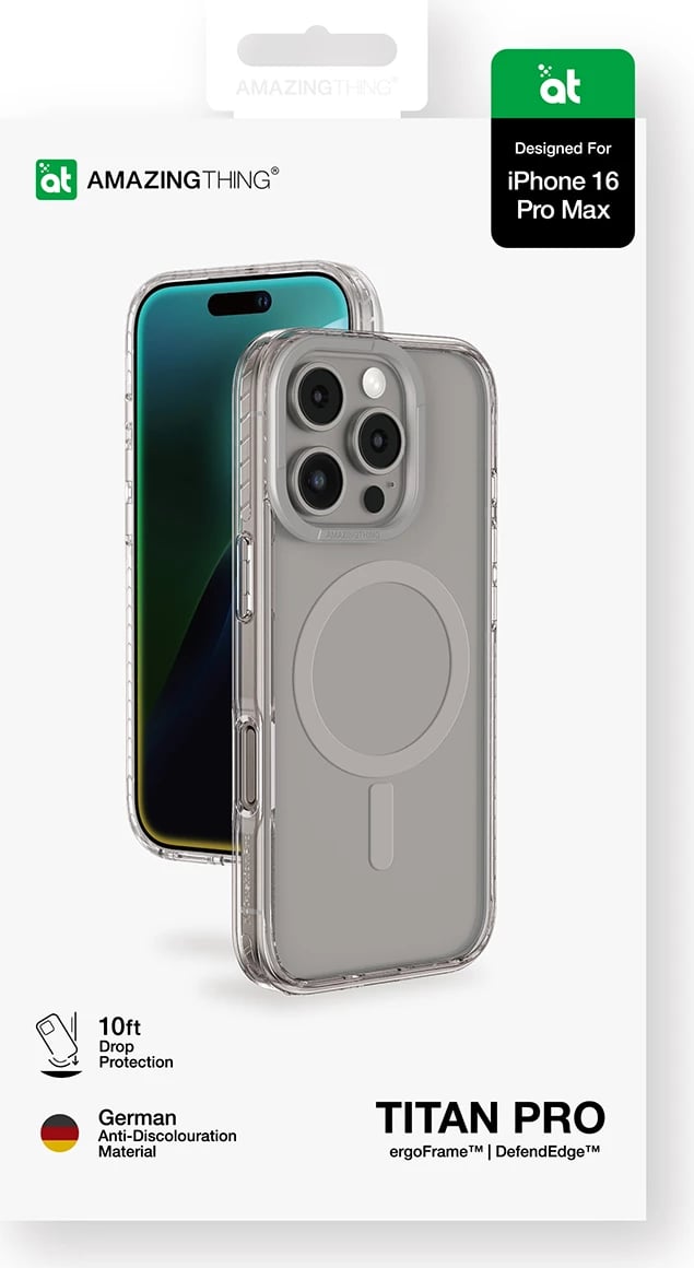 Mbështjellës AmazingThing Titan Pro Mag me unazë magnetike për iPhone 16 Pro Max, Gri