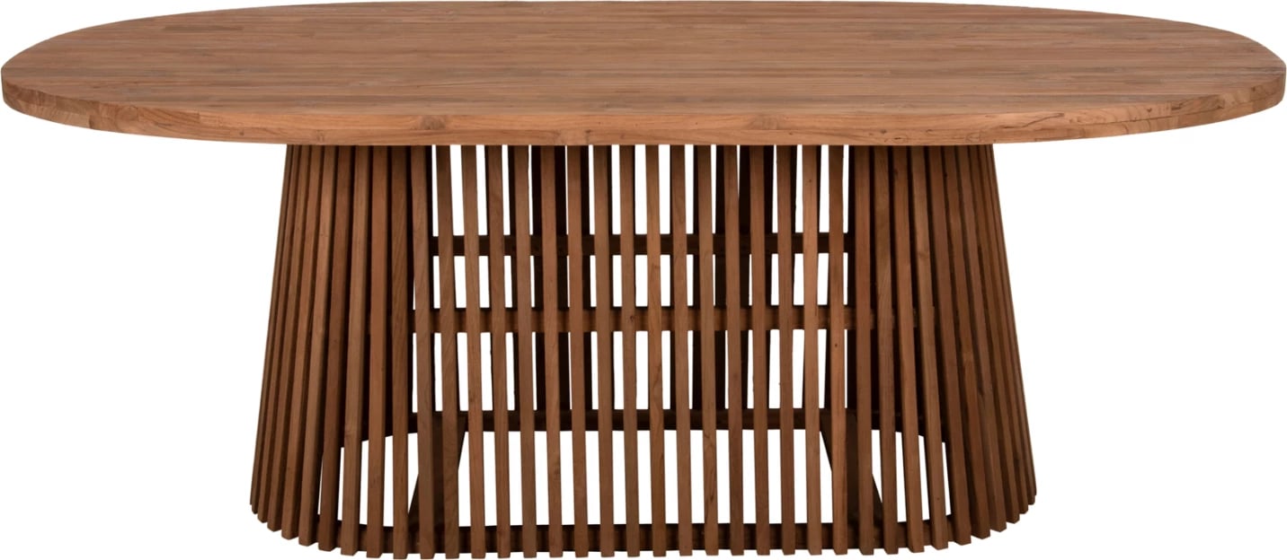 Tavolinë ngrënieje REMIK, dru tik i ricikluar, ngjyrë natyrale, 100x200x75.5 cm, sipërfaqe 4 cm