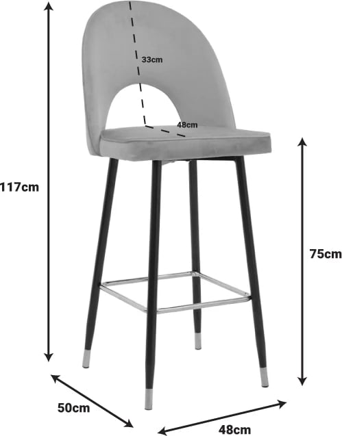 Karrige për bar Casenio, kadife, mollë e kalbur-e zezë-ari, 48x50x117cm
