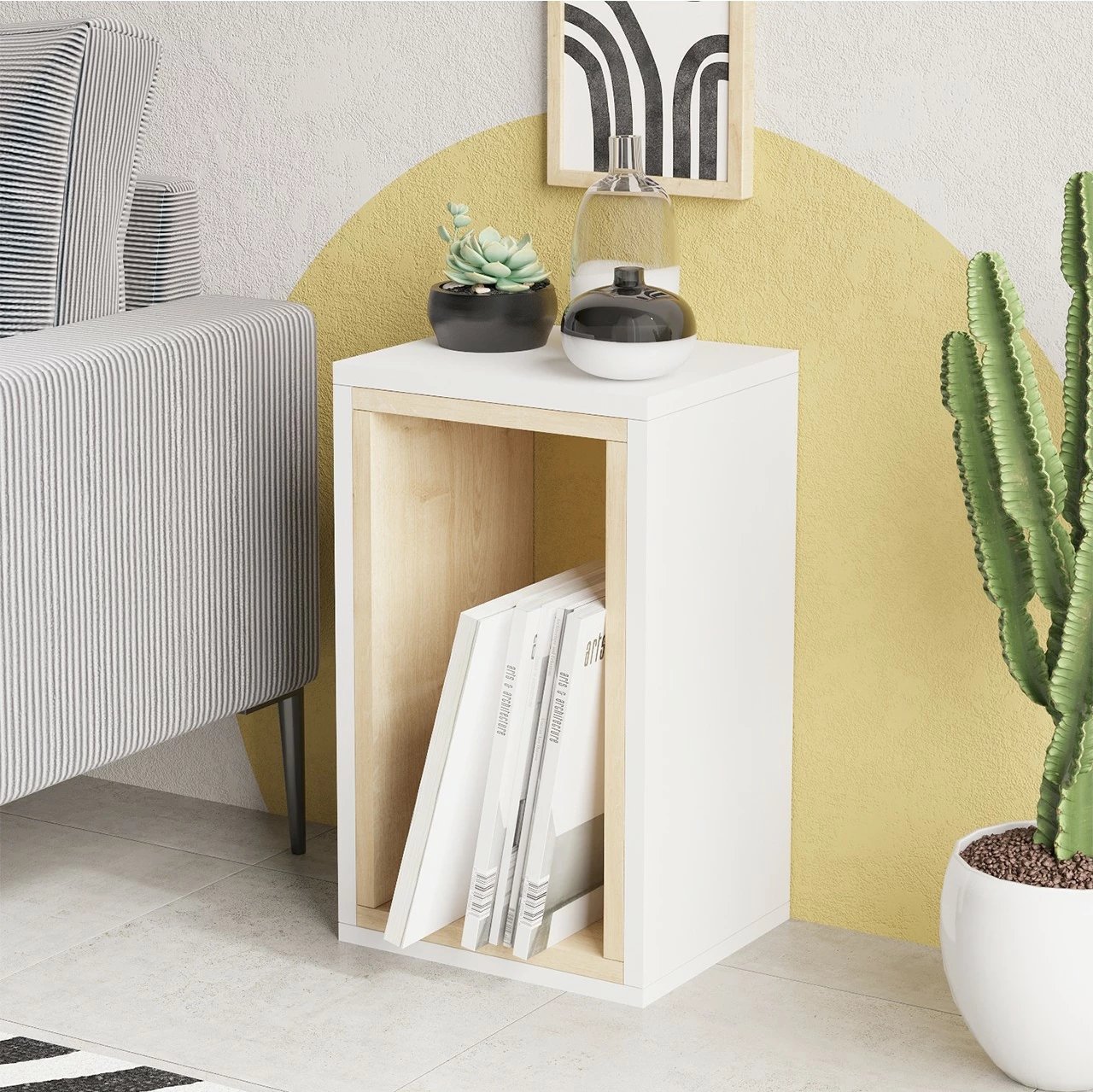 Tavolinë anësore Hanah Home, Nancy, ngjyrë lis safir dhe e bardhë