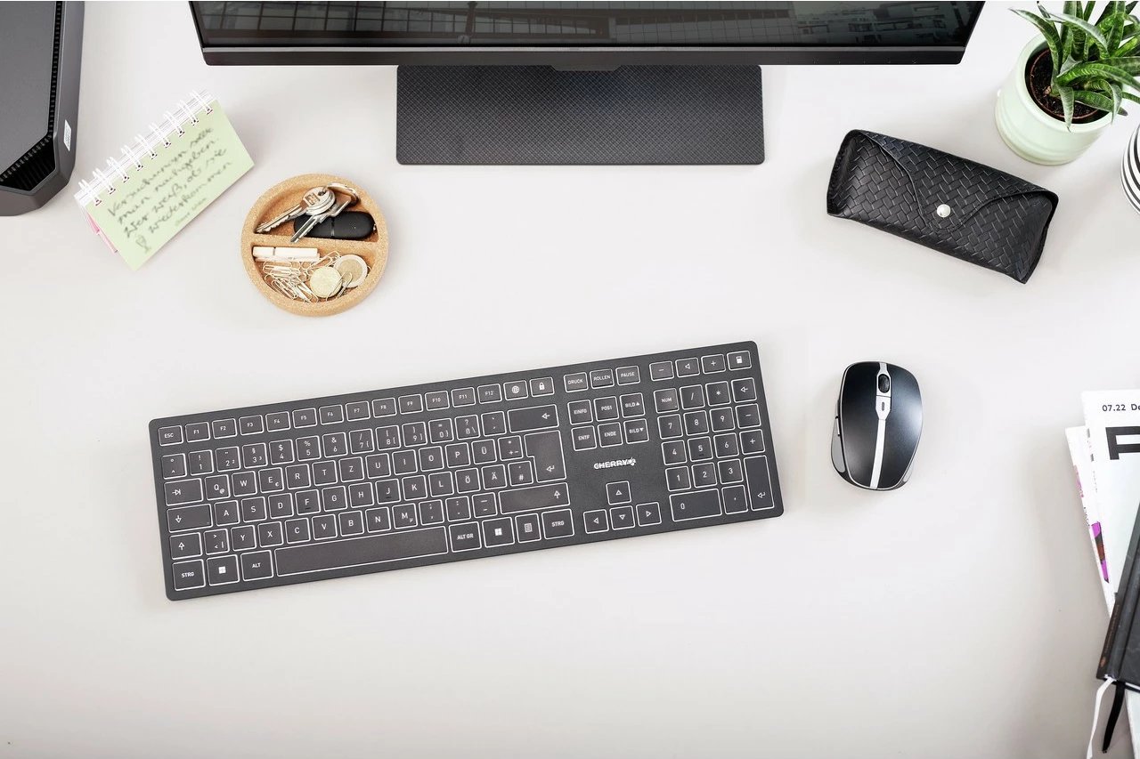 Tastierë Cherry KW 9100 SLIM, Wireless, RF Wireless + Bluetooth, QWERTY, Ngjyrë e zezë