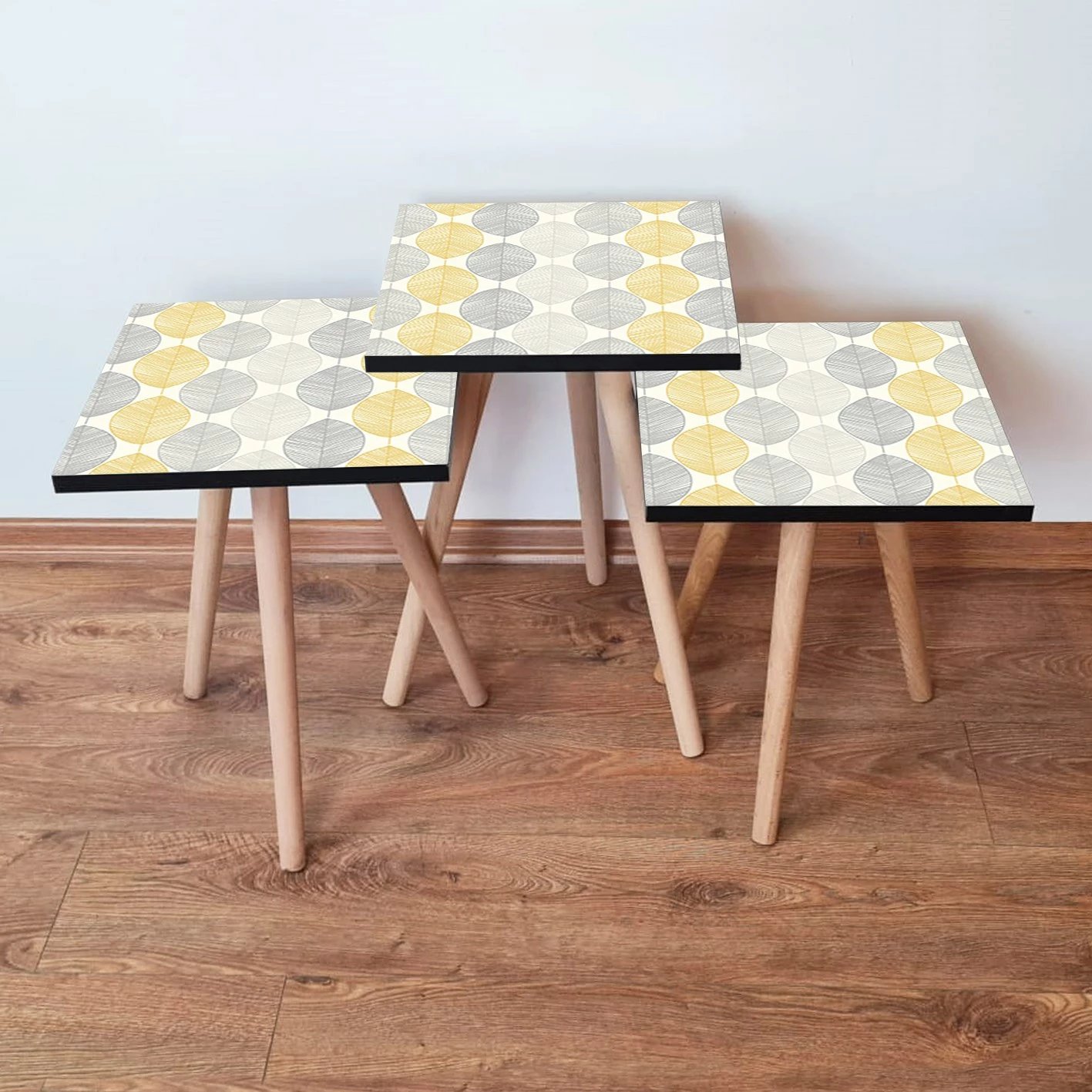 Tavolina të vendosshme (3 copë), Skye Decor, 3Shp177, gri-bardhë-verdhë