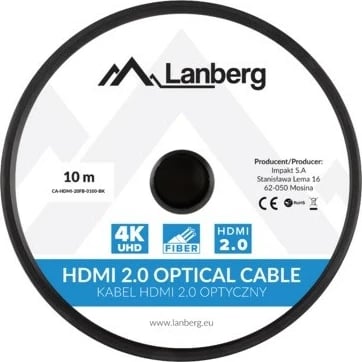 Kabllo HDMI optike Lanberg CA-HDMI-20FB-0100-BK, 10m, HDMI 2.0, E zezë