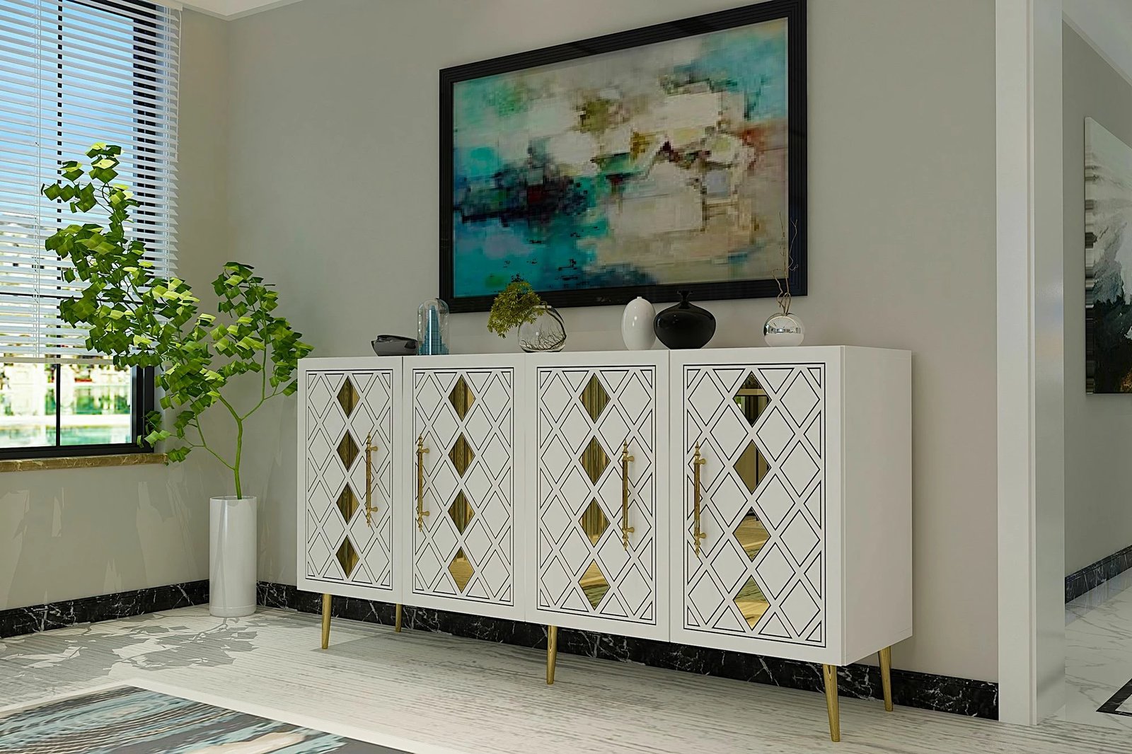 Konsol Skye Decor, e bardhë, e artë, Dome KB150