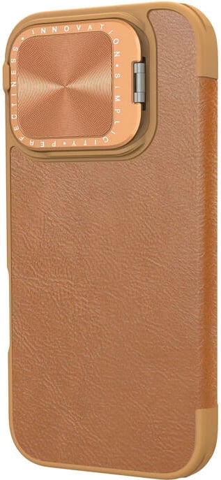 Mbështjellës Nillkin Qin Prop Leather për iPhone 16, lëkurë, kafe