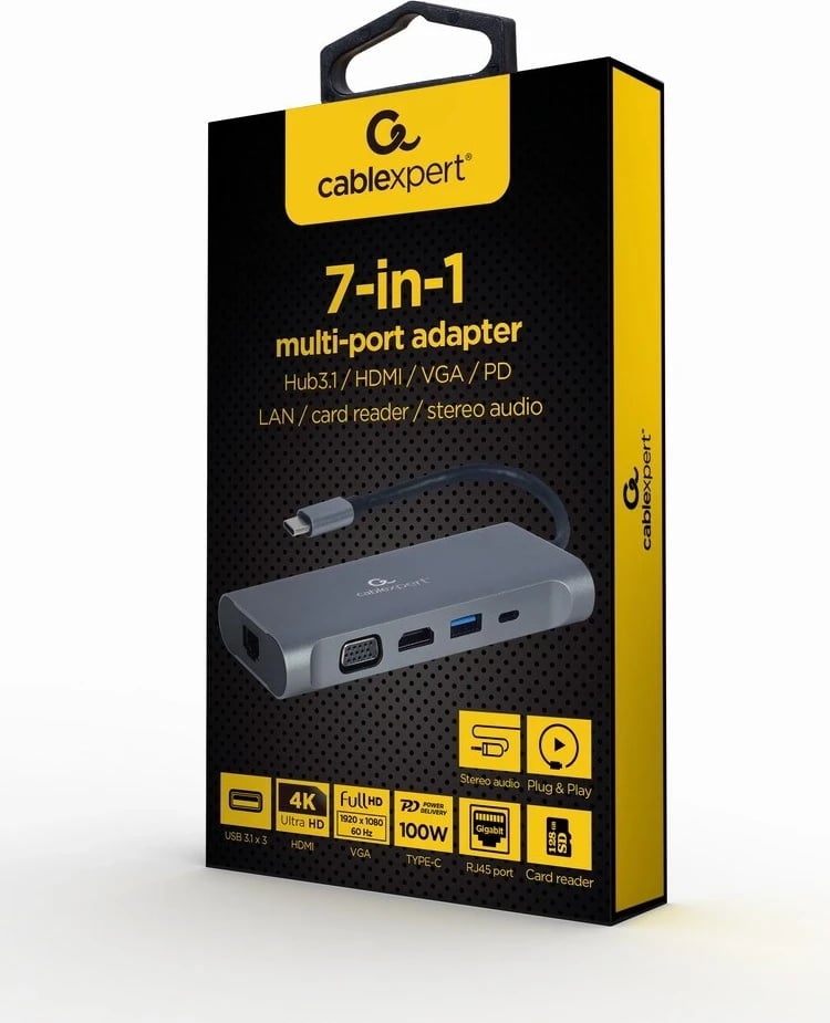 Hub Gembird A-CM-COMBO7-01, USB 3.2 Gen, hiri