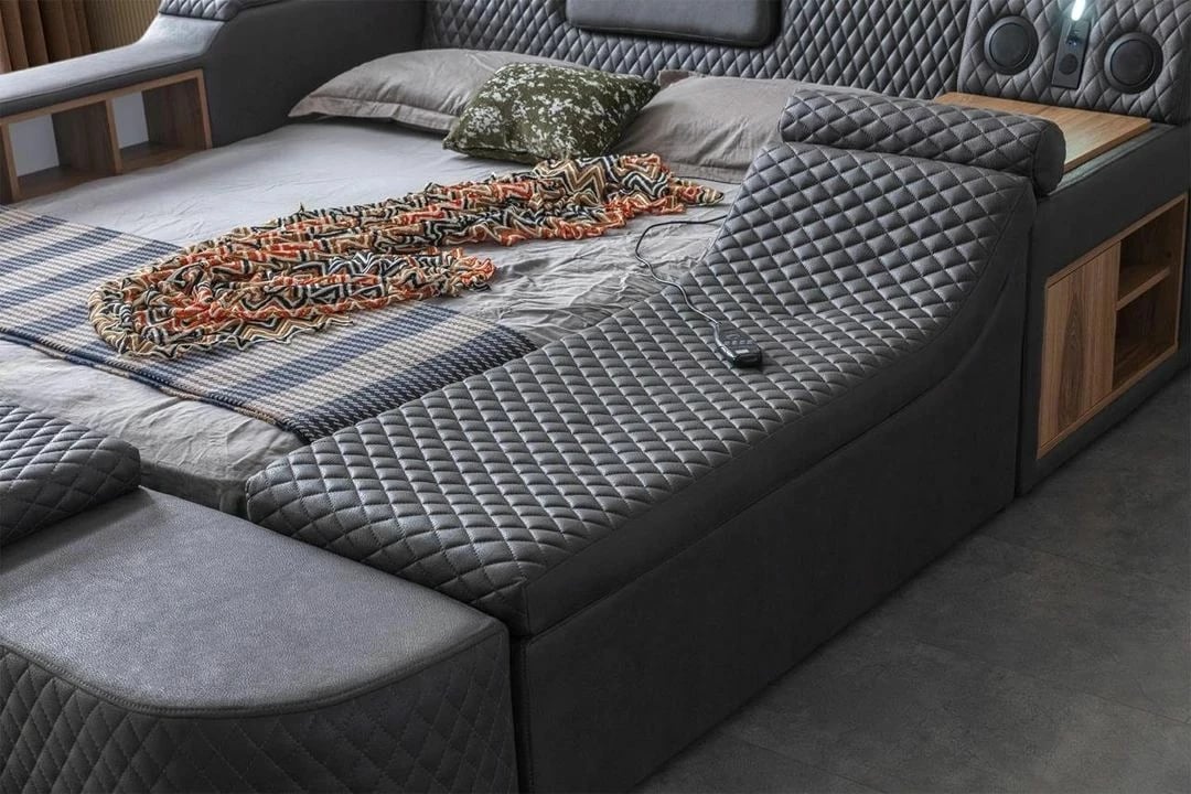 Krevat dopio me masazh, USB, audio, ngjyrë e zezë, Skye Decor Escalade Smart