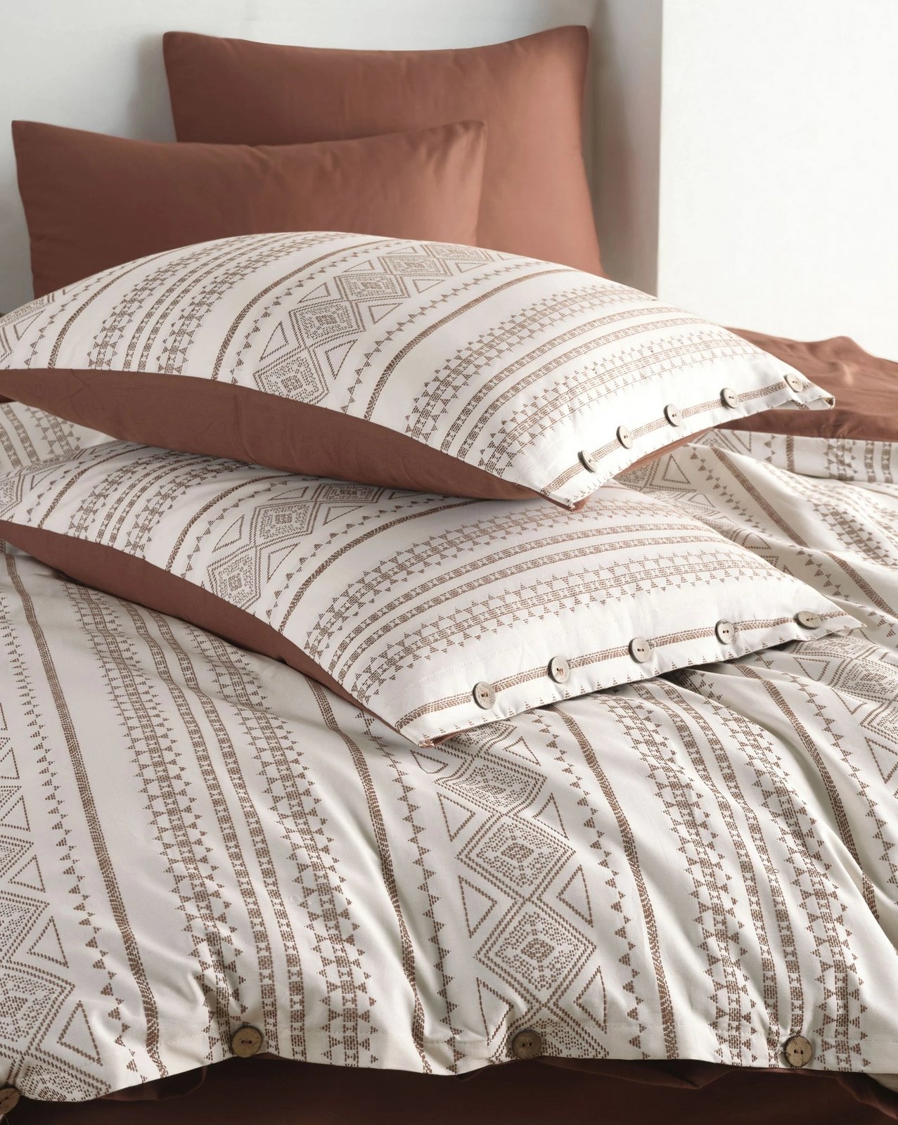 Set mbulesë jorgani njëpersonësh satin, Coastal Trio, terrakotë/krem