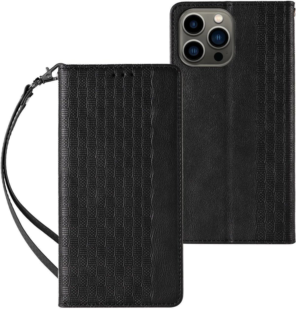 Mbështjellës Hurtel Magnet Strap Case për iPhone 13 Pro Max, me portofol dhe litar dore, e zezë