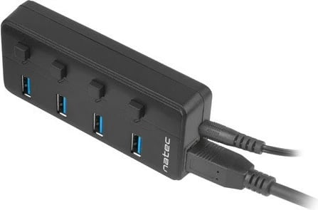 Hub USB Natec Mantis 2, 4 porta, USB 3.0, me switch dhe furnizim rryme, i zi