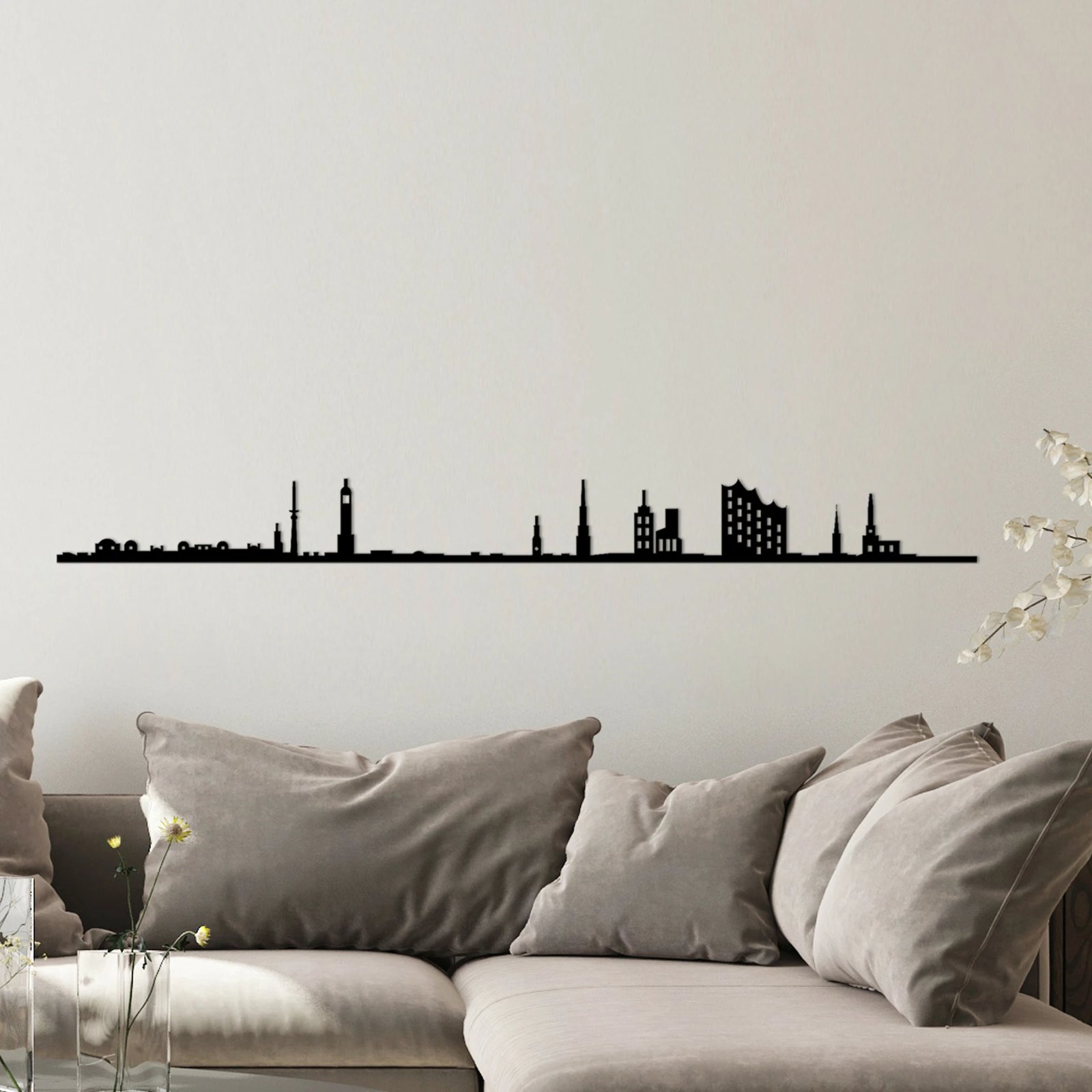 Aksesor muri dekorativ prej metali, Hamburg Skyline, ngjyrë e zezë