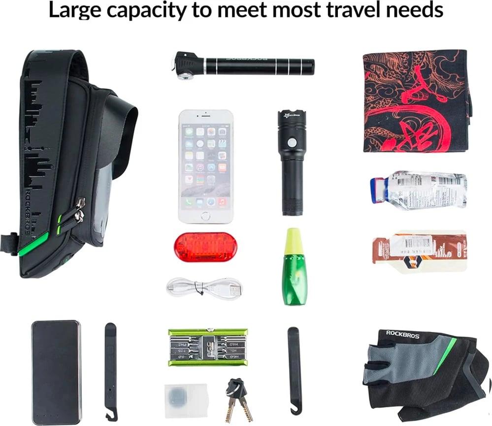 Çantë biçiklete Rockbros 029-1BK me mbulesë telefoni, 1.5L, e zezë