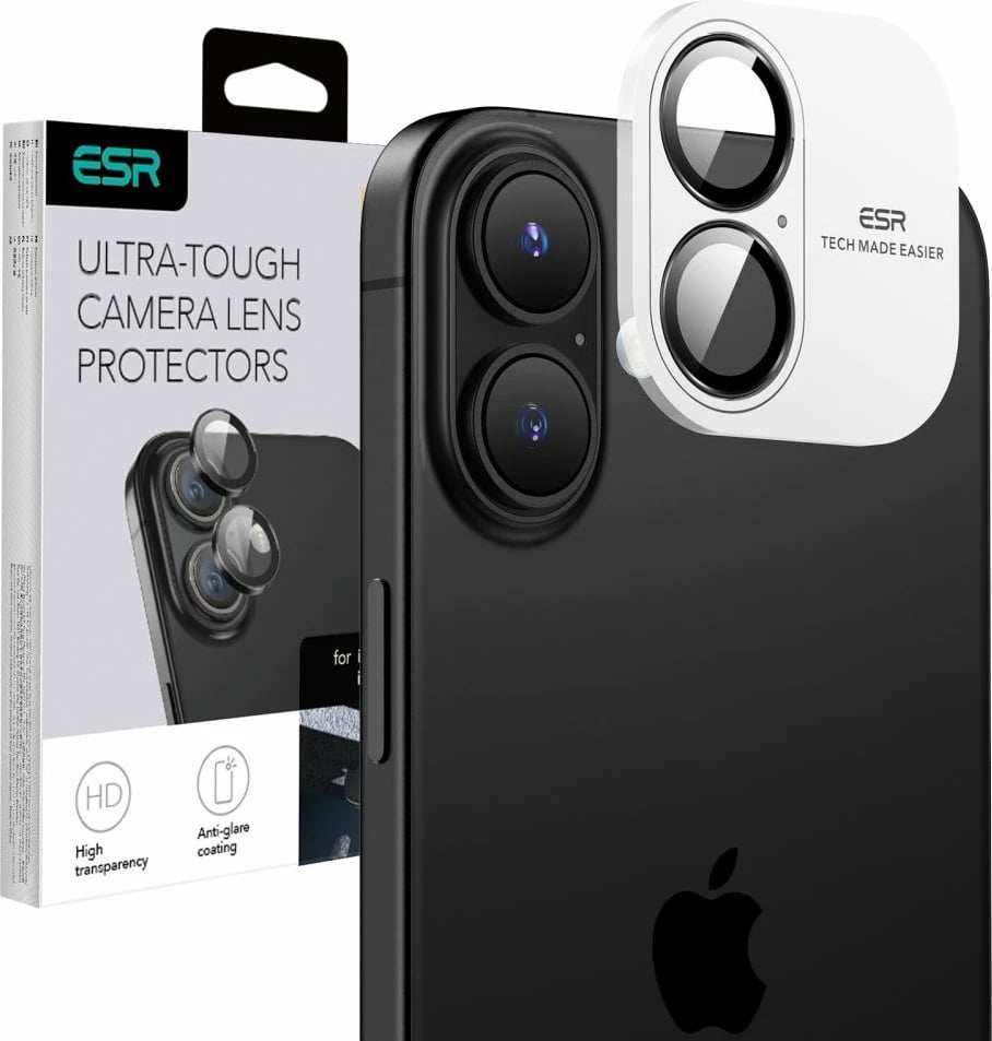 Mbështjellës xhami për kamerë ESR Armorite për iPhone 16 / 16 Plus, Zi