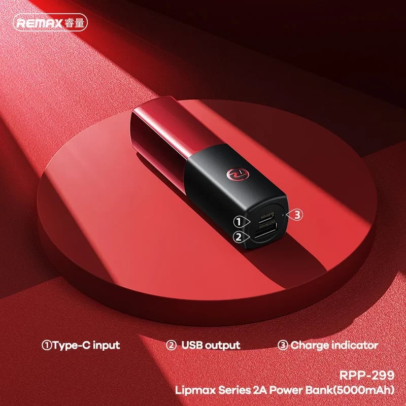 Power Bank në formë buzëkuqi Remax RPP-299, 5000 mAh, me 2 porta për USB, e kuqe