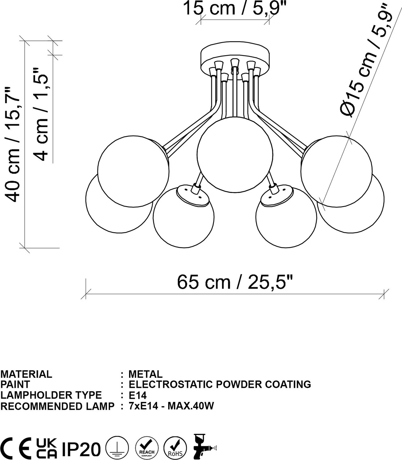 Llambë tavani Opviq, Orıon - 13967, ngjyrë ari, 65x40cm
