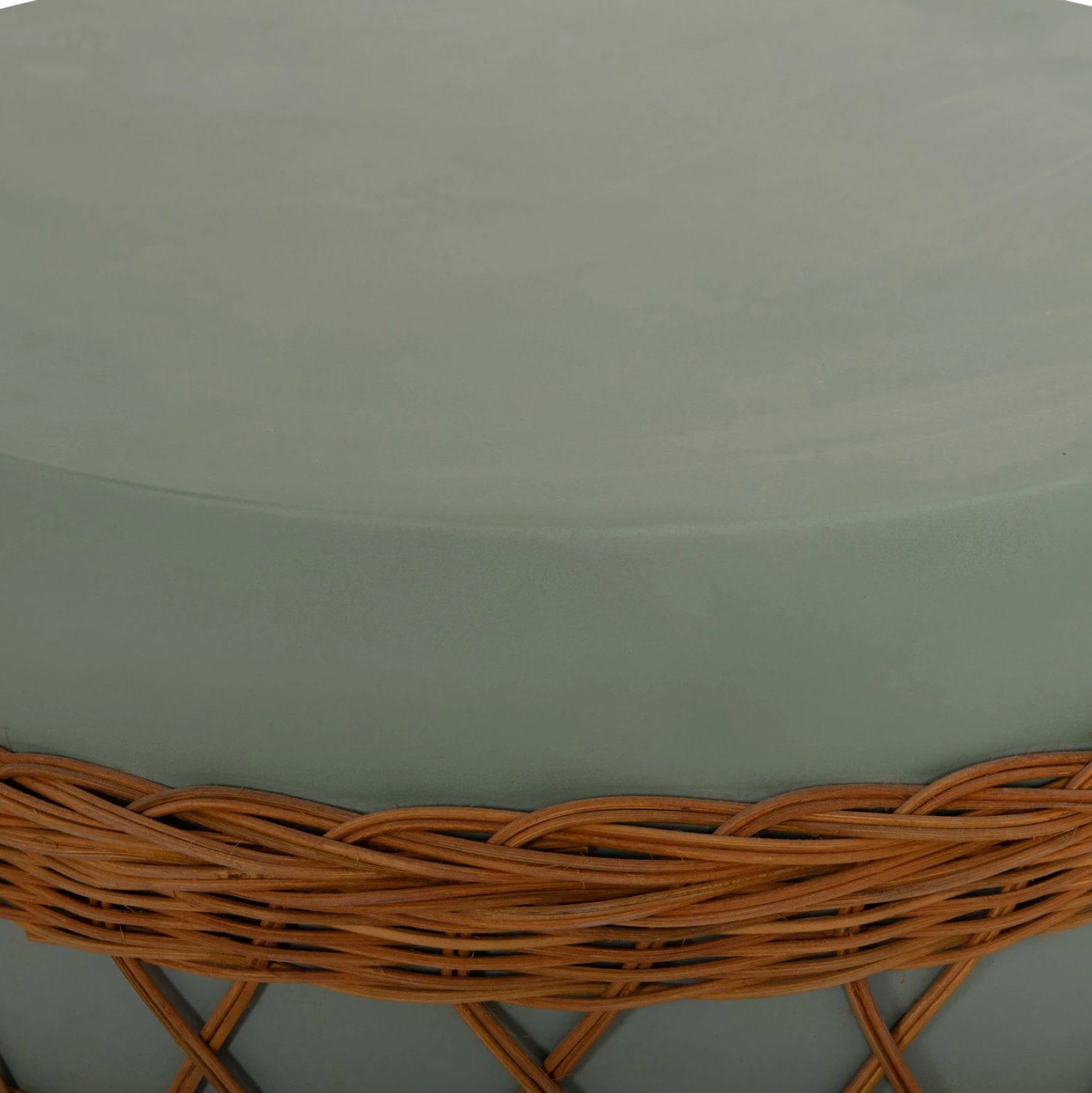 Tavolinë kafeje rrethore VILHENA, fibër-cement, ngjyrë e gjelbër, ratan natyral, FH18165, 56x47cm