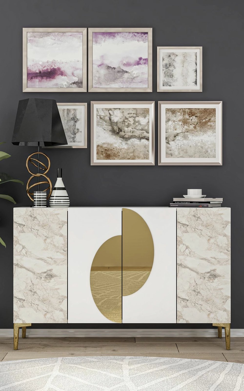 Konsolë Skye Decor, Afra KM120, e bardhë, mermer Ephesus, ari