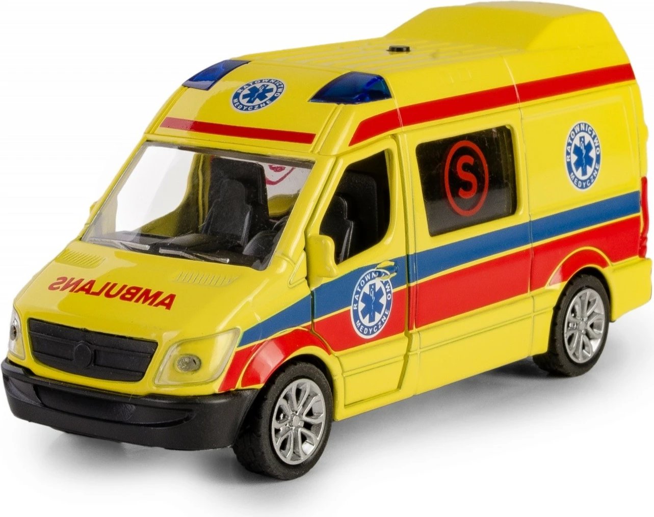 Ambulancë lodër Daffi B-433, metal dhe plastikë, me drita dhe zë, e verdhë