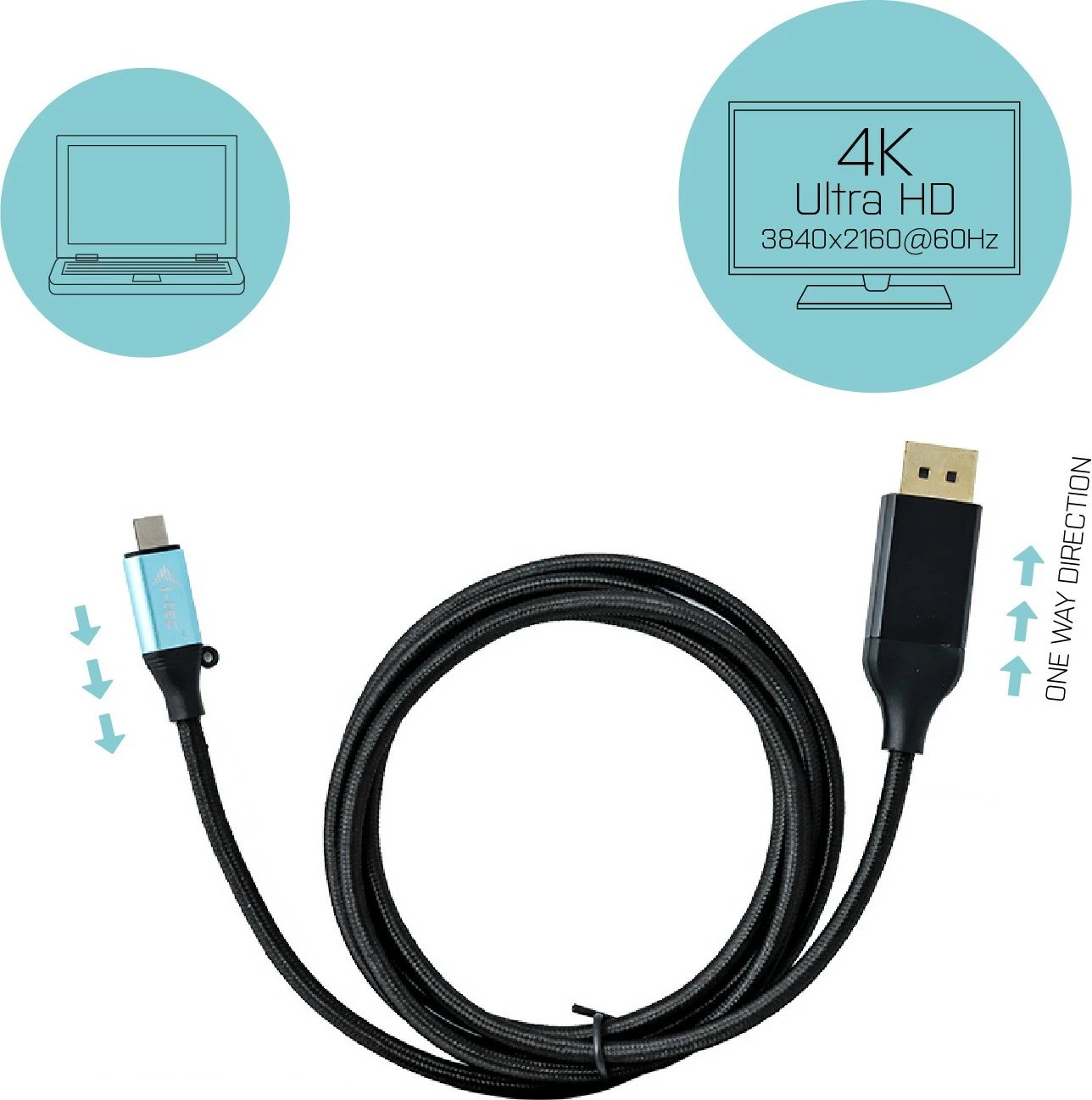 Kabllo adapter I-Tec USB-C në DisplayPort 1.5m, 4K, e zezë