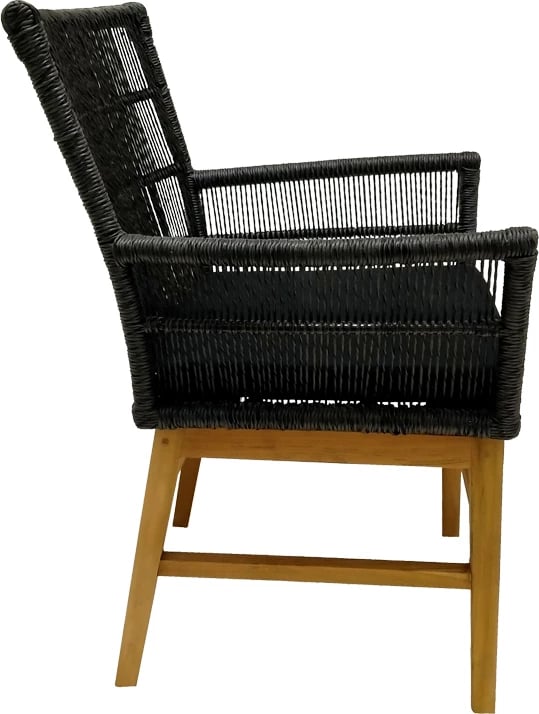 Karrige Inca dru teak dhe litar sintetik, ngjyrë natyrale-e zezë, me jastëk, 60x61x90cm