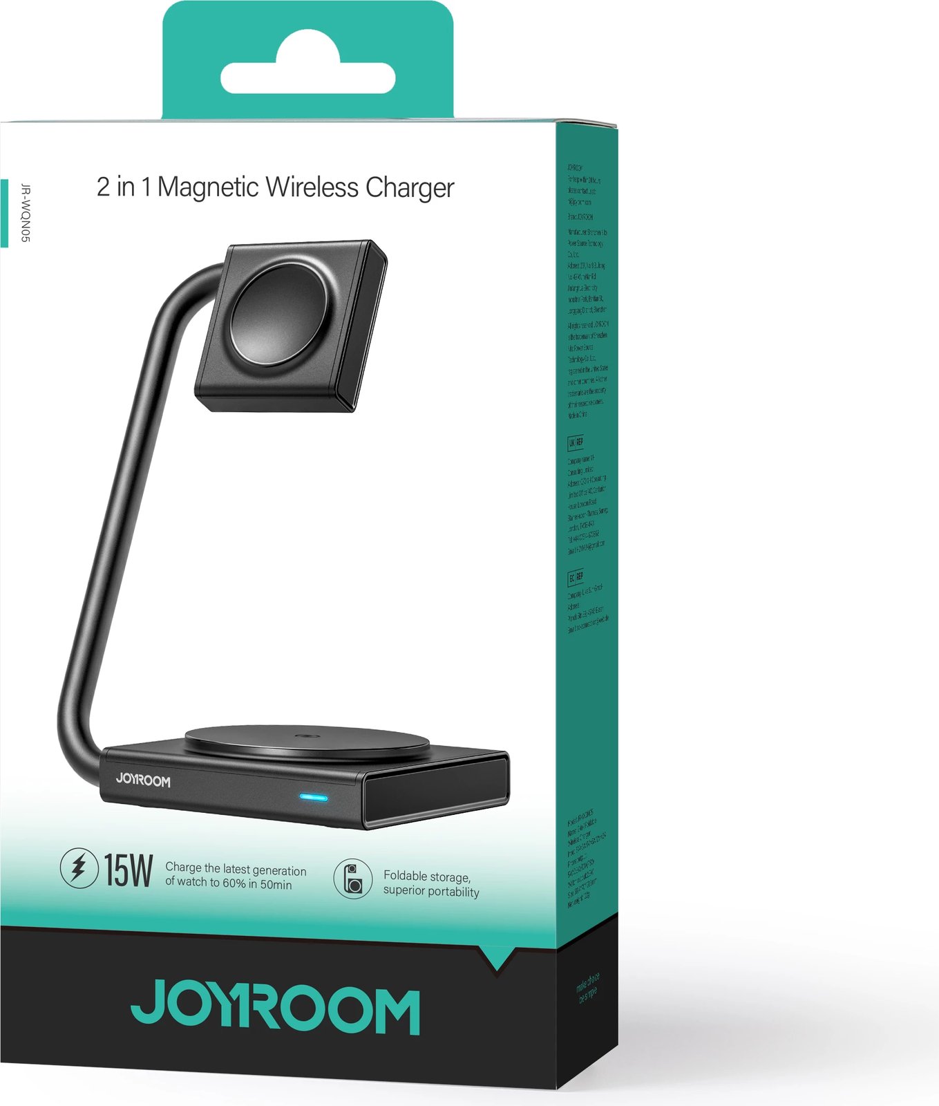 Karikues induktiv 2-në-1 Joyroom JR-WQN05, MagSafe/Qi, i palosshëm, i zi