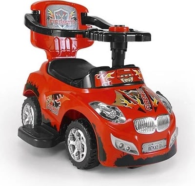 makinë lodër ride-on Milly Mally Happy 2n1 me timon muzikor, shufër drejtimi dhe mbajtëse këmbësh, kapacitet 30 kg, e kuqe
