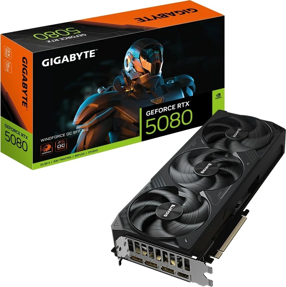 Kartelë grafike Gigabyte GeForce RTX 5080 WINDFORCE OC SFF 16G, 16GB GDDR7, E zezë