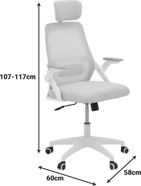 Karrige zyre Peja, material rrjetë, ngjyrë gri-bezhë, kornizë e zezë, 58x60x107-117cm