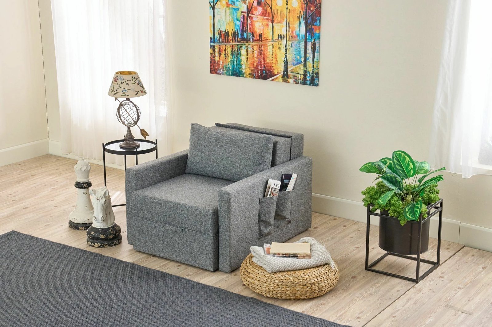 Krevat-karrige një vendës, Atelier del Sofa, Saros, ngjyrë gri