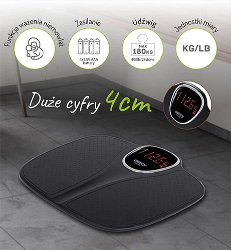 Peshore banjoje, Adler CR 8171, 180 kg, ekran LED, modalitet peshimi për bebe, 29.5x33.5 cm, e zezë