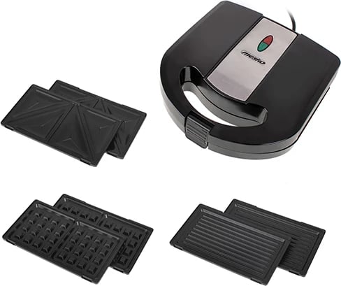 Aparat sandviçi/grilli/wafflesh 3‑në‑1, Mesko, MS 3045, 750–1000W, pllaka të këmbyeshme, zezë‑argjend