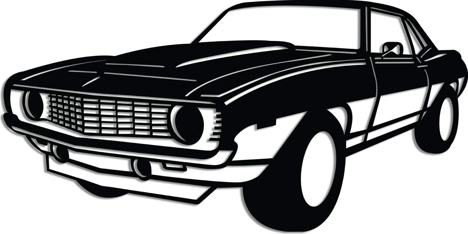 Aksesor dekorativ për mur, metalik, Chevy Camaro Yenko, ngjyrë e zezë, 60x30cm