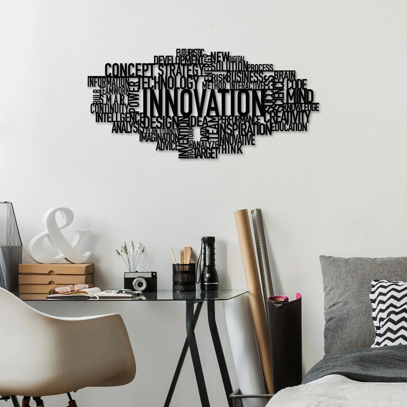 Aksesor dekorativ metalik për mur, Wallity Innovation, ngjyrë e zezë, 86x41cm