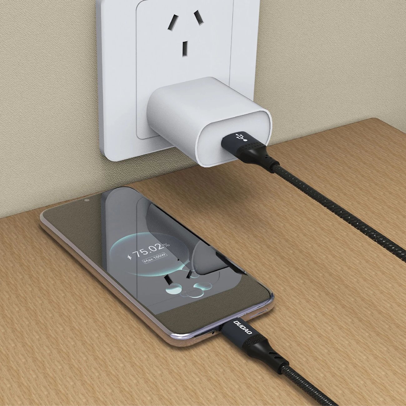 Kabllo Dudao L3ST USB-A në USB-C, 1.2m, 5A, i mbështjellë me najlon, Zi