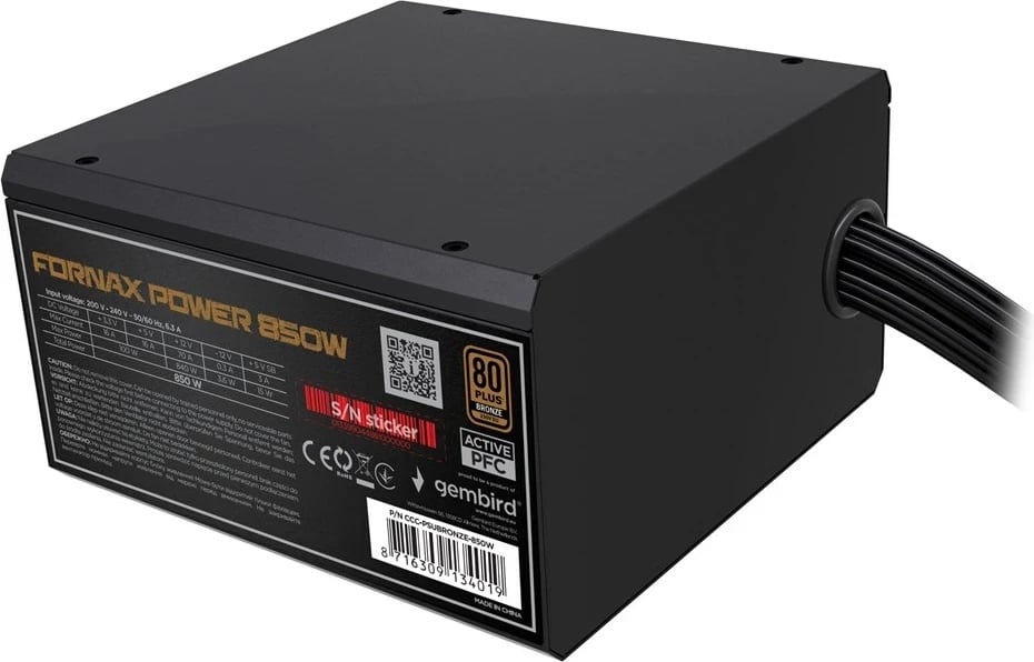 Kasë furnizimi Gembird Fornax Power CCC-PSUBRONZE-850W, e zezë
