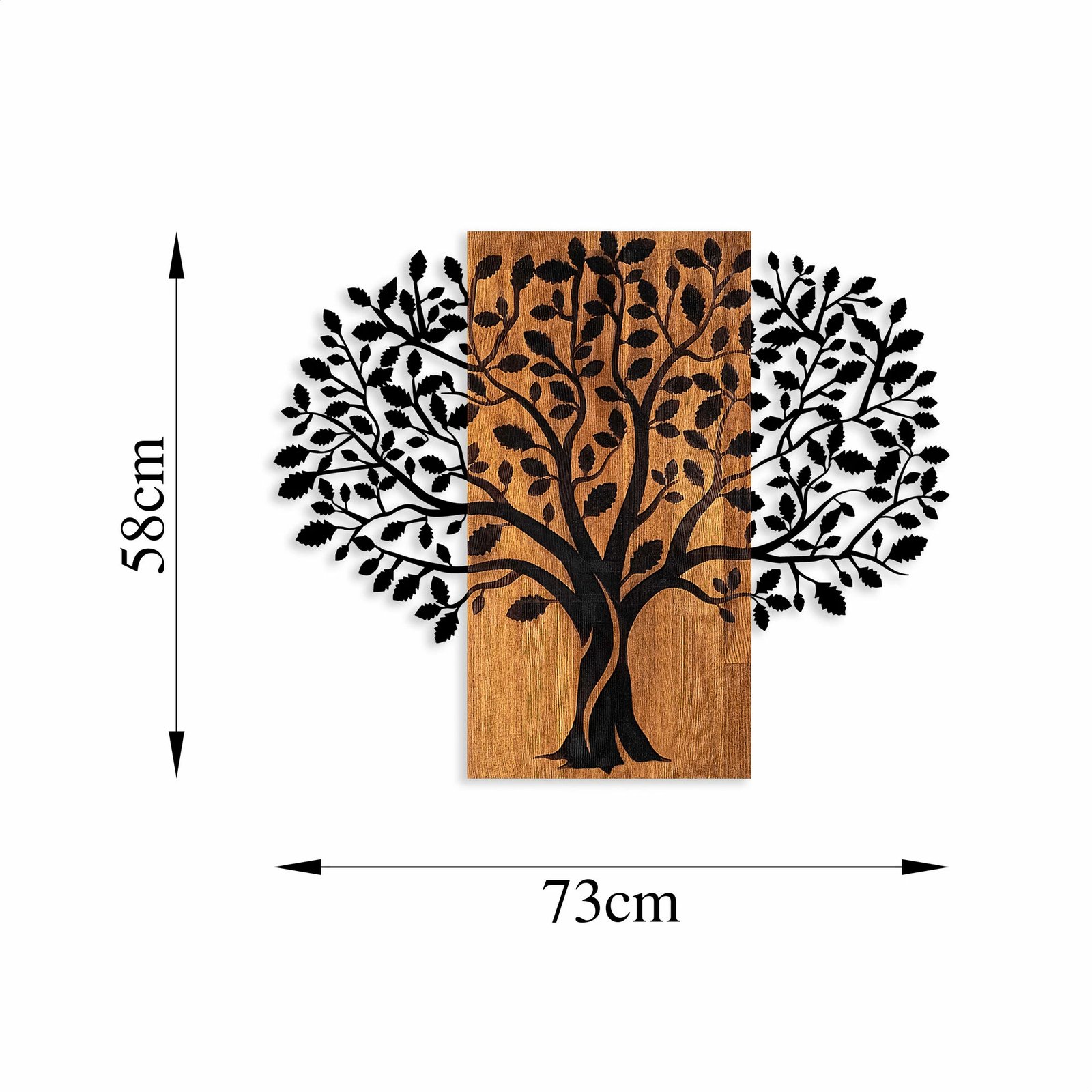 Aksesor dekorativ prej druri për mur, Wallity, Pema Magjike - 378, ngjyrë arre dhe e zezë, 58x73cm