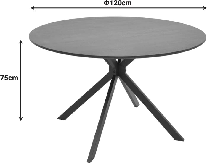 Tavolinë Xuson, ngjyrë gri e errët, këmbë metalike të zeza, 120x75cm