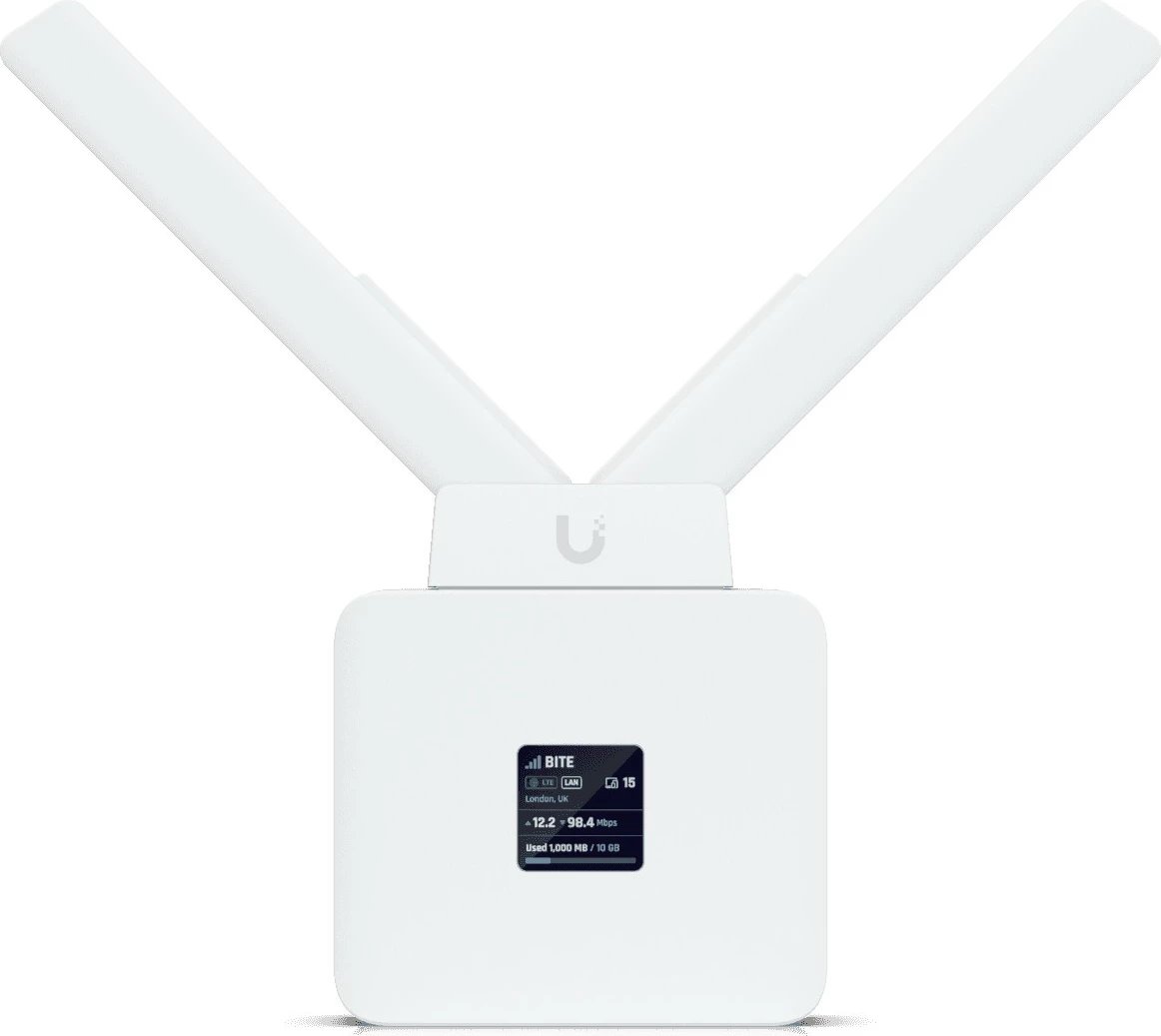 Router celular Ubiquiti UMR, LTE, 2x Gigabit, Wi-Fi, NanoSIM, i bardhë