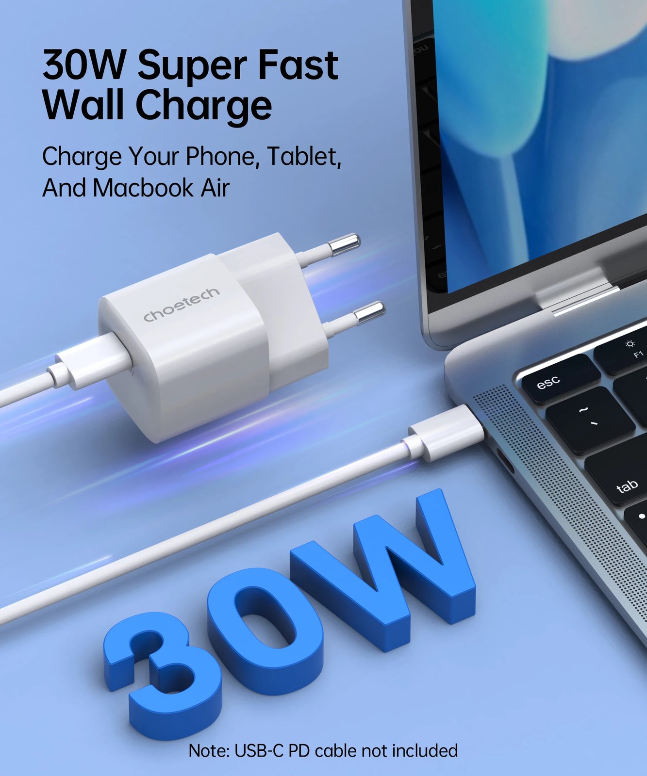 Karikues muri Choetech PD5007, USB-C PD 30W, i bardhë