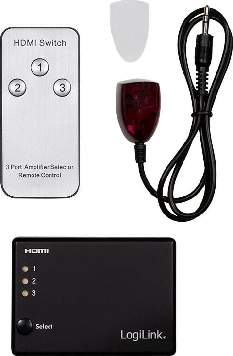 Switch HDMI 3x1 LogiLink HD0042 me telekomandë, 1080p, e zezë
