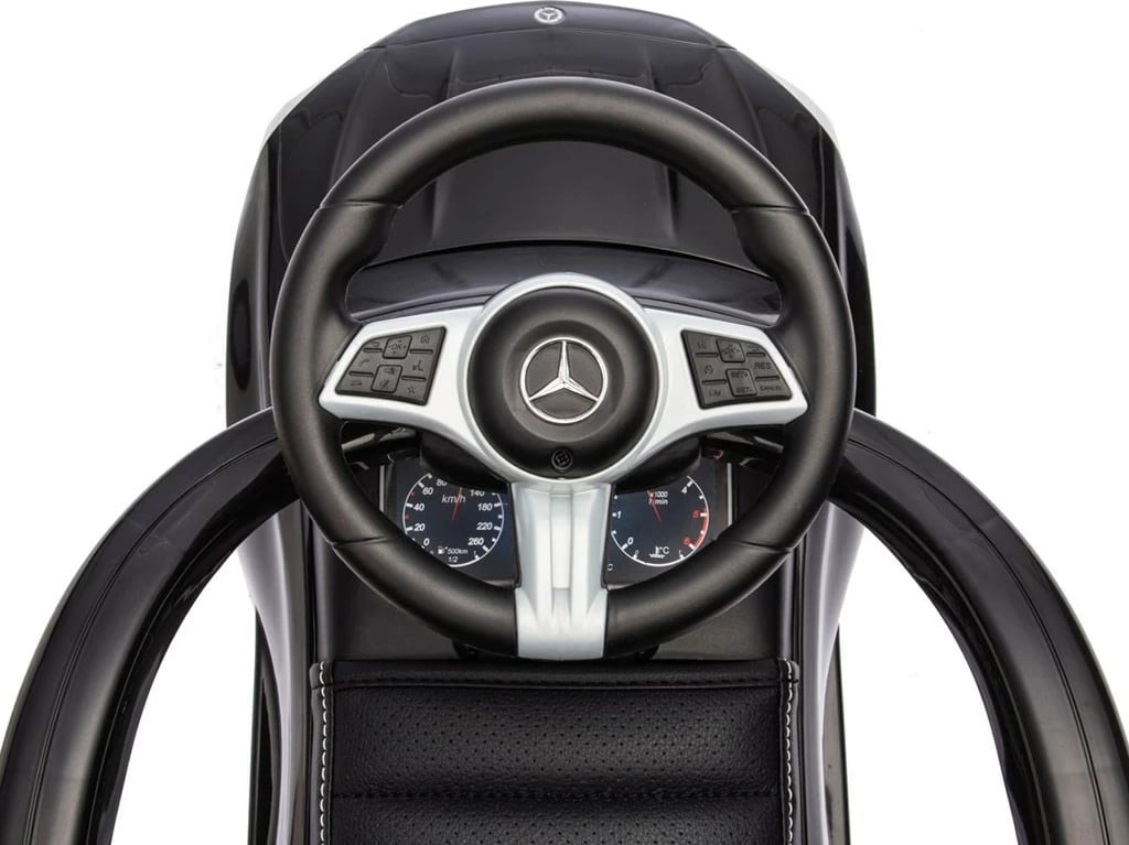 Makinë ride-on me dorezë udhëzuese, Milly Mally, Mercedes C-Class Deluxe, sedilje eko-lëkurë, goma gome, anti-tip, e zezë