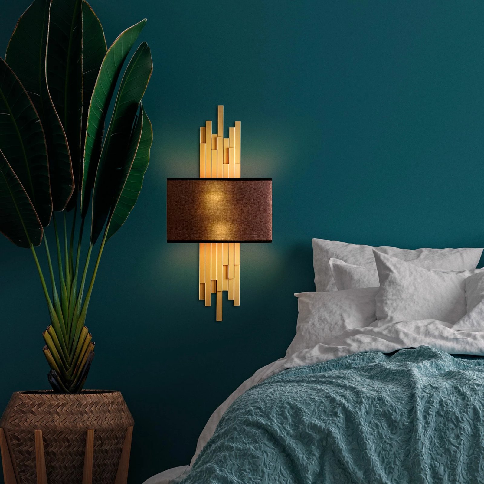 Llambë muri Opviq, Axıs - 15113, trup metalik, kapak prej tekstili, ngjyrë ari dhe kafe, 35x75x10 cm