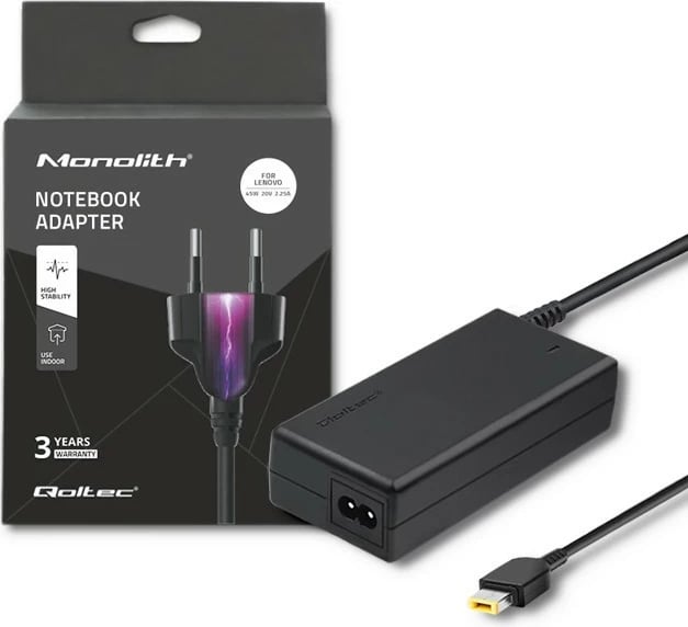 Adapter rryme për laptop Qoltec 50098.45W, 20V, 2.25A, Slim Tip + Pin, i zi