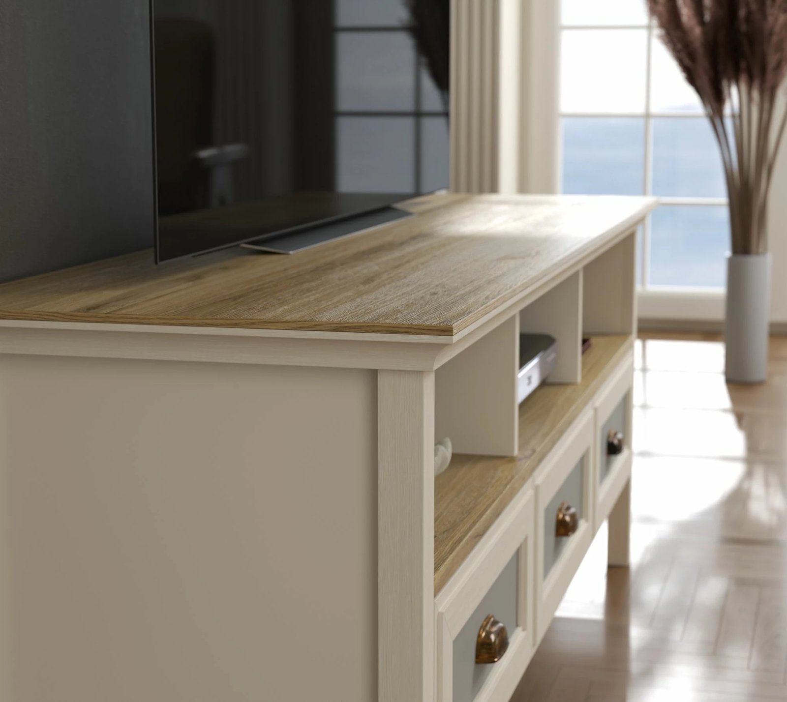 Komodë TV, ngjyrë krem, lis dhe gri, Skye Decor, FRN-21030