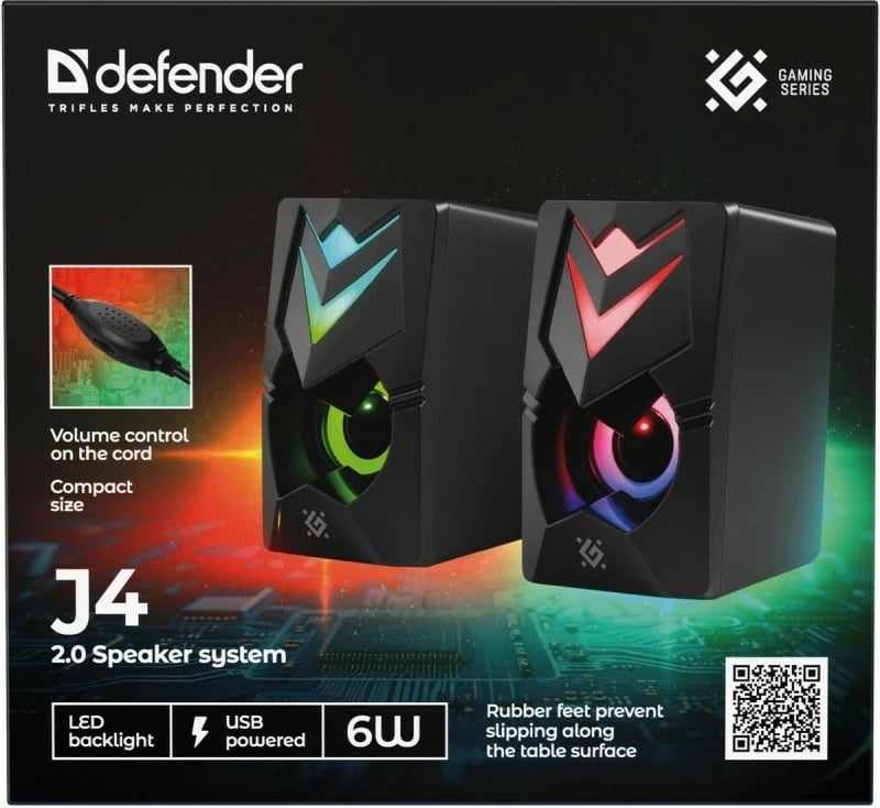 Altoparlantë 2.0 Defender J4 6W USB + AUX me LED, të zeza